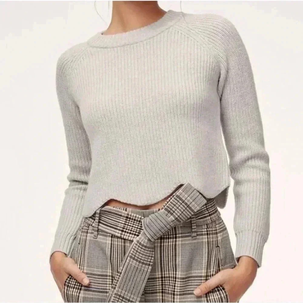 Aritzia Wilfred Sardou Cropped Scalloped Hem Merino Wool Sweater - Women’s Small